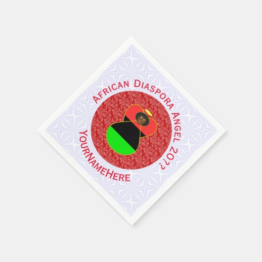 アフリカディアスポラ国旗のエンジェルパーソナライズされたレッド スタンダードカクテルナプキン (角)
