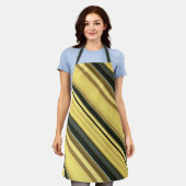 アフリカデイジーグリーンと黄ストライプ色 エプロン (着用した状態)