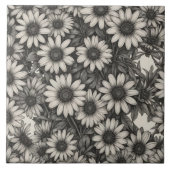 アフリカデイジーグレースケールスケッチ タイル (正面)