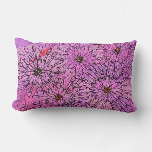 アフリカデイジーケープデイジーピンクの花フローラアート ランバークッション (正面)