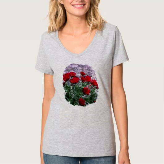 アフリカデイジー赤(壁水色) Tシャツ (正面)