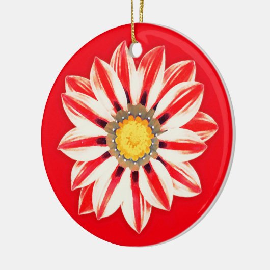 アフリカデイジー/ガザニア赤と白- ストライプの セラミックオーナメント (左)