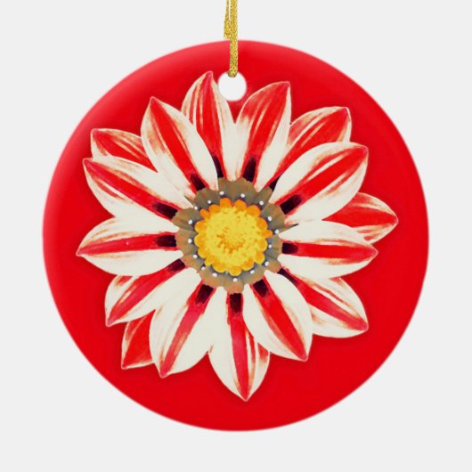アフリカデイジー/ガザニア赤と白- ストライプの セラミックオーナメント (裏面)