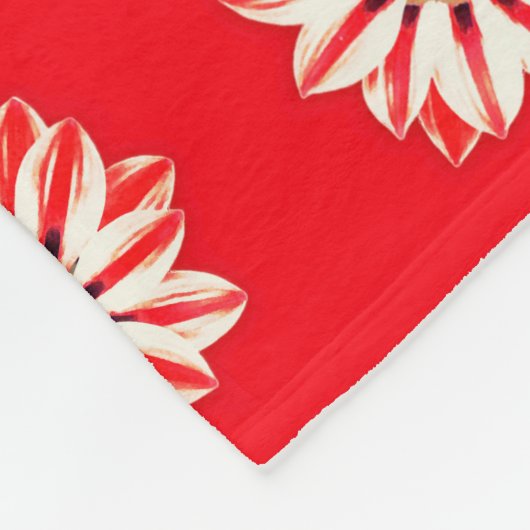 アフリカデイジー/ガザニア赤と白- ストライプの フリースブランケット (角)