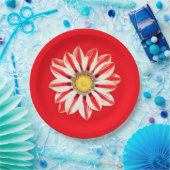 アフリカデイジー/ガザニア赤と白- ストライプの ペーパープレート (パーティー)