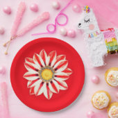 アフリカデイジー/ガザニア赤と白- ストライプの ペーパープレート (パーティー)