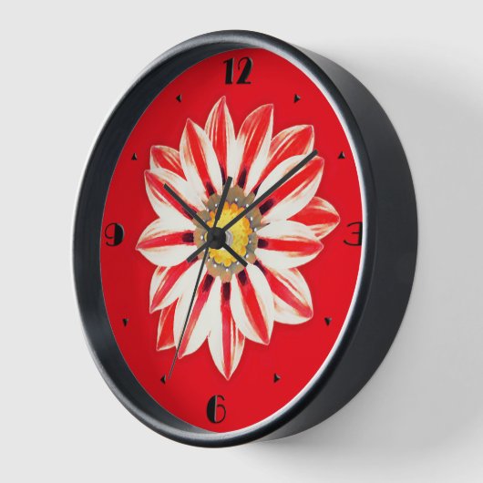 アフリカデイジー/ガザニア赤と白- ストライプの 壁時計 (傾斜)