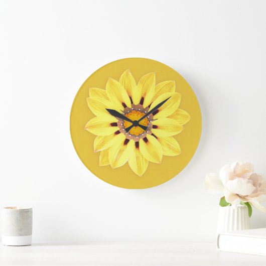 アフリカデイジー/ガザニア-マスタードの金ゴールド ラージ壁時計 (ホーム)