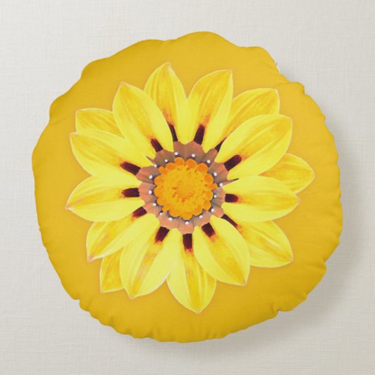 アフリカデイジー/ガザニア – マスタード金ゴールド ラウンドクッション (裏面)