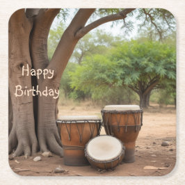 アフリカドラム スクエアペーパーコースター