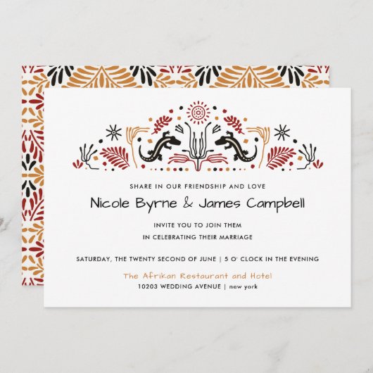 アフリカナ |アモダンンカラケンテ結婚リザード 招待状 (正面/裏面)