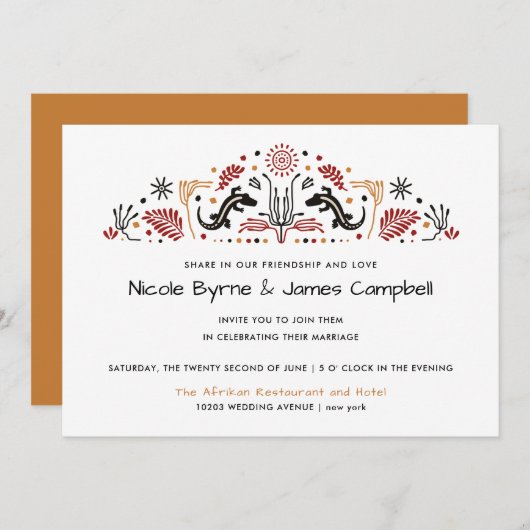 アフリカナ |アモダンンカラケンテ結婚リザード 招待状 (正面/裏面)