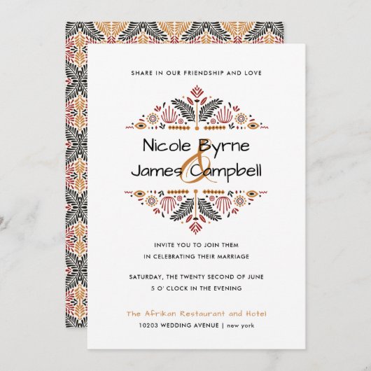 アフリカナ |アモダンンカラ結婚ケンテ 招待状 (正面/裏面)