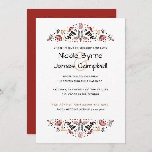 アフリカナ |アモダンンカラ結婚リザード 招待状 (正面/裏面)