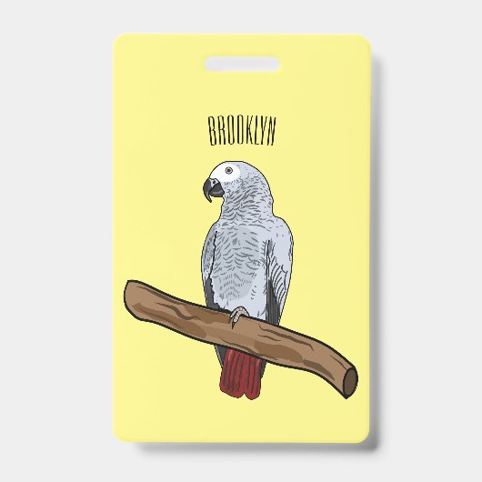 アフリカハクチョウインコの漫画イラスト バッジ (正面)