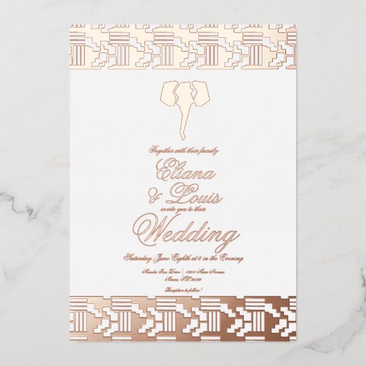 アフリカバラ金ゴールドゾウ結婚ズプレス   箔招待状 (正面)