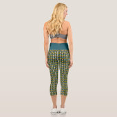 アフリカパターンエスノアフリカプリント幾何ティール（緑がかった色） カプリレギンス (裏面)