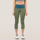 アフリカパターンエスノアフリカプリント幾何ティール（緑がかった色） カプリレギンス (正面)