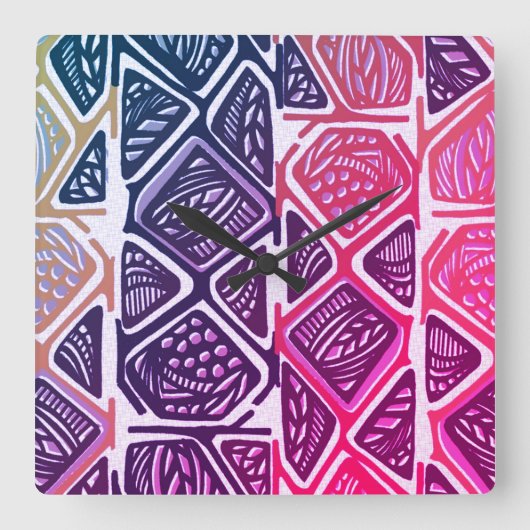 アフリカパターン柱時計 スクエア壁時計 (正面)