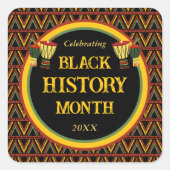 アフリカパターン黒い履歴月のお祝い スクエアシール (正面)
