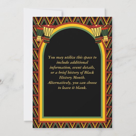 アフリカパターン黒い履歴月のお祝い 招待状 (裏面)