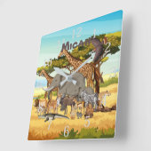 アフリカパーソナライズされたの動物 スクエア壁時計 (傾斜)