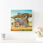 アフリカパーソナライズされたの動物 スクエア壁時計 (ホーム)