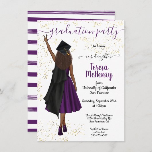 アフリカパーソナライズされた系アメリカ人の女子卒業 招待状 (正面/裏面)