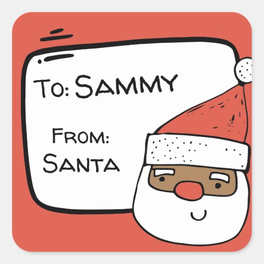 アフリカパーソナライズされた系アメリカ人サンタギフトラベル スクエアシール (正面)