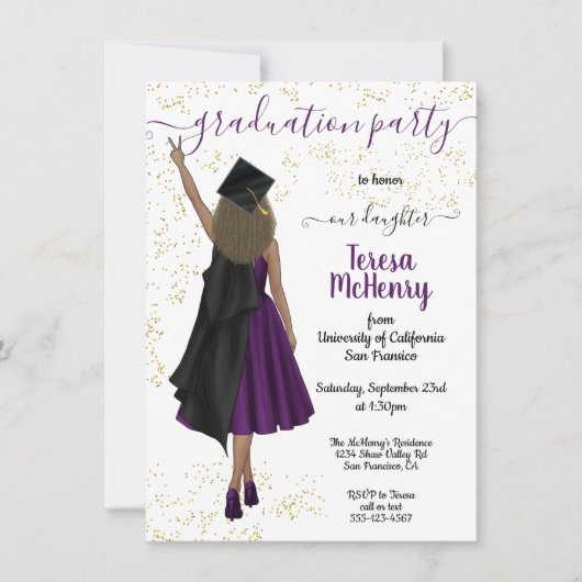 アフリカパーソナライズされた系アメリカ人タンガール卒業 招待状 (正面)
