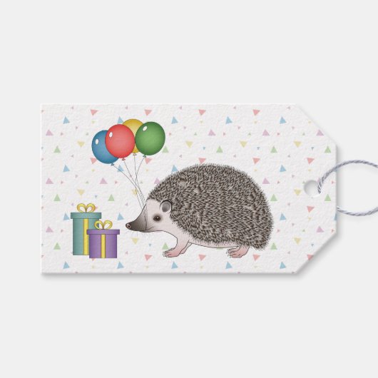 アフリカピグミーハリネズミの動物 - お誕生日おめでとう ギフトタグ (正面(横))