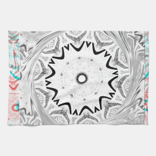 アフリカピンクシアン幾何学 キッチンタオル (横)