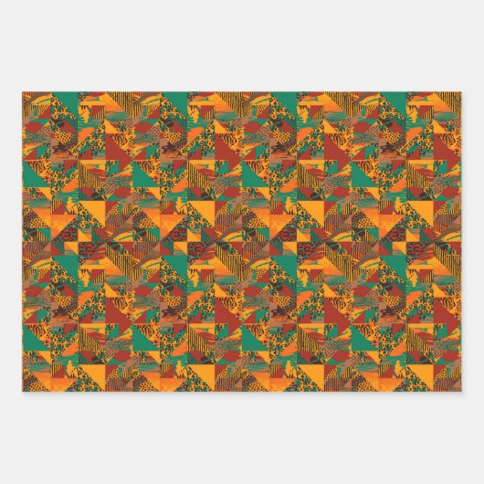 アフリカフェイク獣毛抽象芸術の部族模様 ラッピングペーパーシート (正面3)