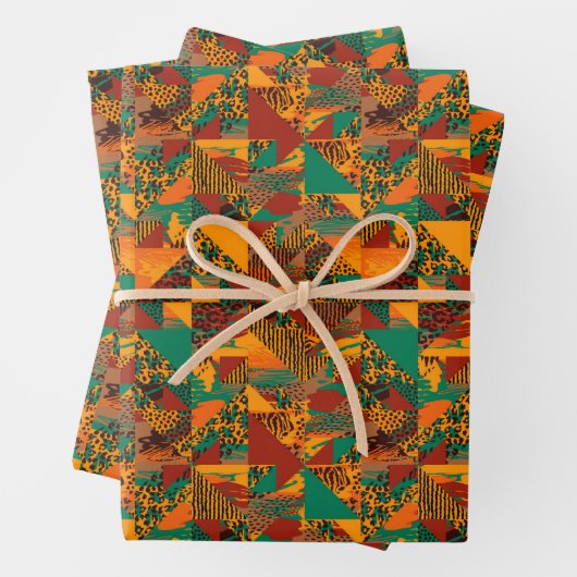 アフリカフェイク獣毛抽象芸術の部族模様 ラッピングペーパーシート (インサイチュ)