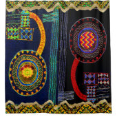 アフリカフォークアートフラワーガーデンデザイン シャワーカーテン (正面)