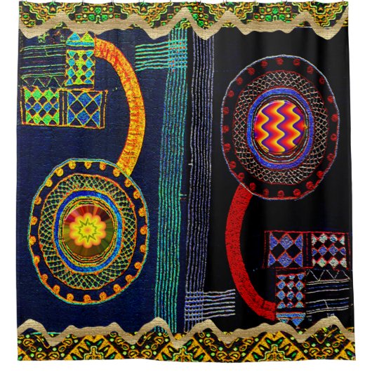 アフリカフォークアートフラワーガーデンデザイン シャワーカーテン (正面)