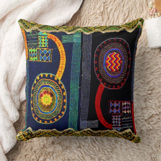 アフリカフォークアートフラワーガーデン クッション (ブランケット)