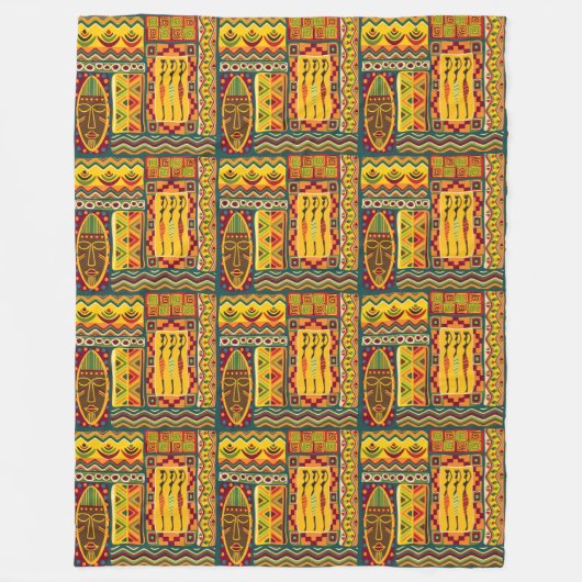 アフリカフォークアート – シームレスな形状パターン1 フリースブランケット (正面)