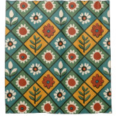 アフリカフローラタイル芸術 シャワーカーテン (正面)