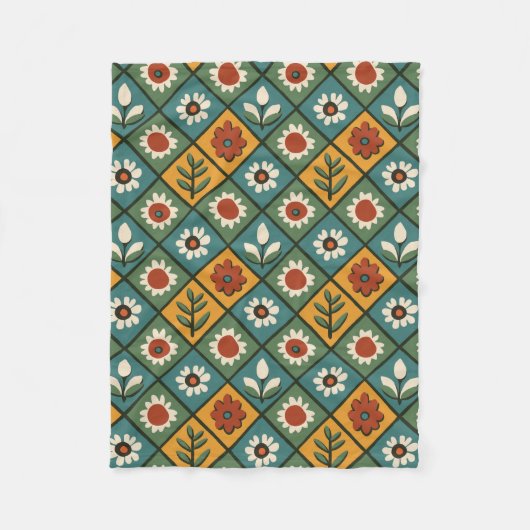 アフリカフローラタイル芸術 フリースブランケット (正面)