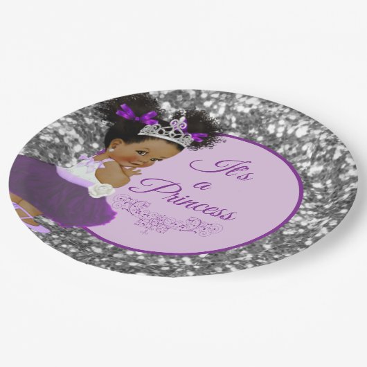 アフリカプリンセスパープル|シルバーグリッター 王室の ペーパープレート (アングル)