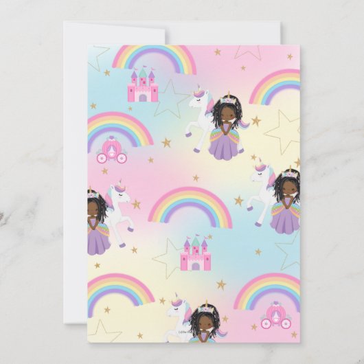 アフリカプリンセスユニコーンバースデーパーティーレインボー 招待状 (裏面)