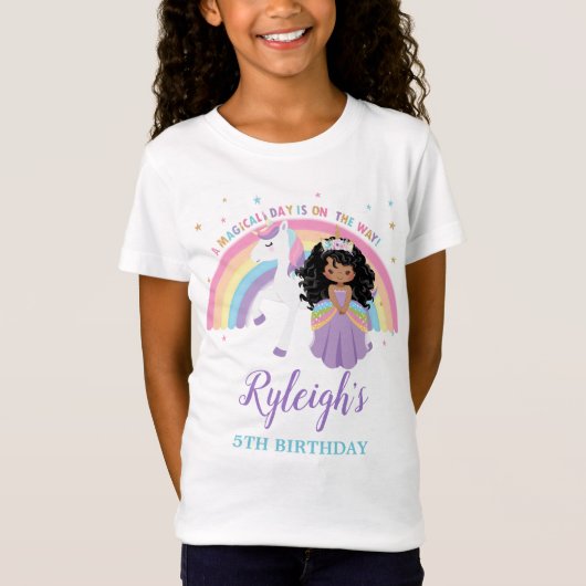 アフリカプリンセスユニコーンレインボー誕生日服 Tシャツ (正面)