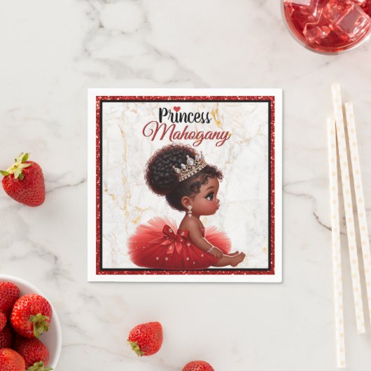 アフリカプリンセス王室のベビーシャワーレッドグリッター スタンダードカクテルナプキン (インサイチュ)