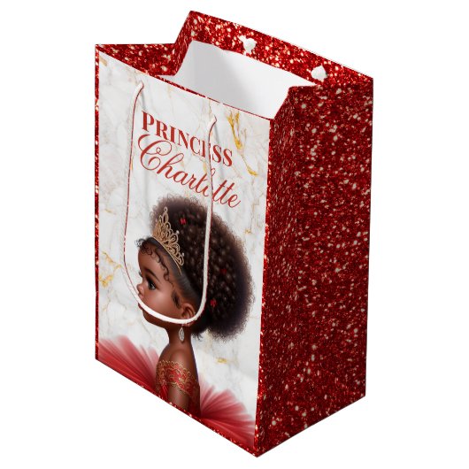アフリカプリンセス王室のベビーシャワーレッドグリッター ミディアムペーパーバッグ (正面アングル)