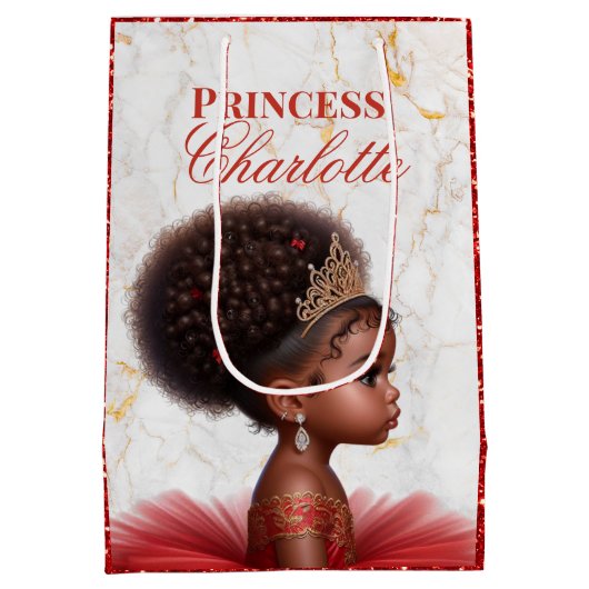 アフリカプリンセス王室のベビーシャワーレッドグリッター ミディアムペーパーバッグ (裏面)