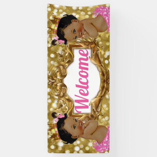 アフリカプリンセス|ピンクと金ゴールドのグリッターへようこそ 横断幕 (縦)
