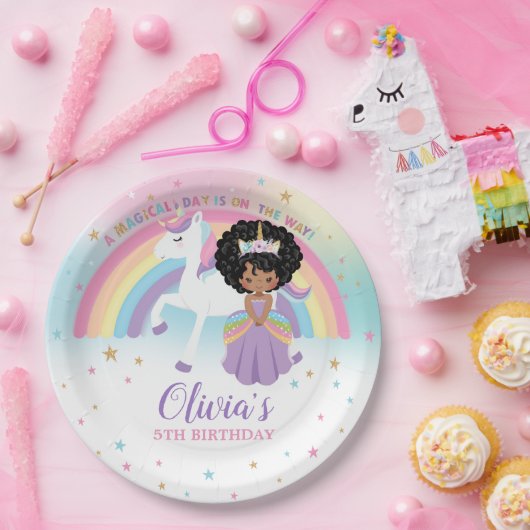 アフリカプリンセス&ユニコーンバースデーパーティーレインボー ペーパープレート (パーティー)