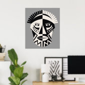 アフリカマスクブラックグレーカスタムプリントポスター ポスター (ホームオフィス)