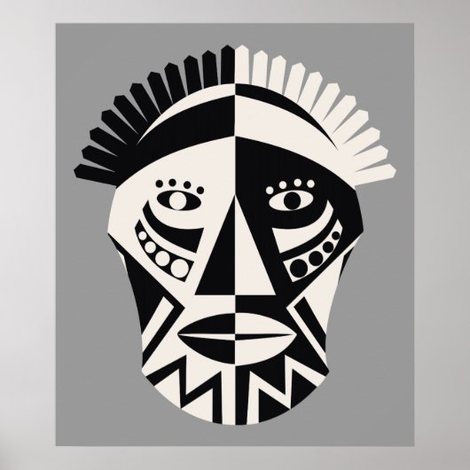 アフリカマスクブラックグレーカスタムプリントポスター ポスター (正面)